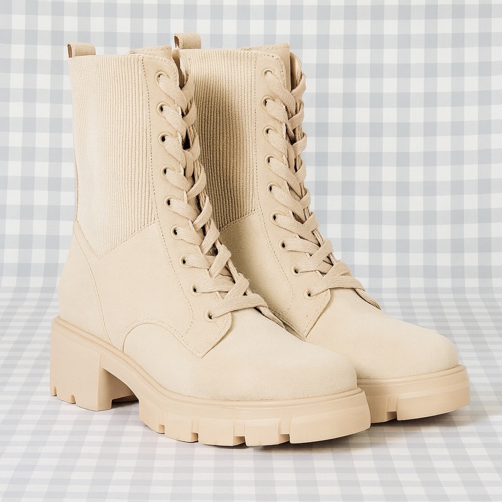 Steve Madden Lace-Up Combat Boots in Beige